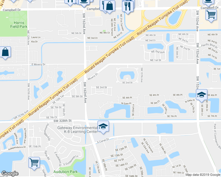 map of restaurants, bars, coffee shops, grocery stores, and more near 3762 Southeast 3rd Street in Homestead