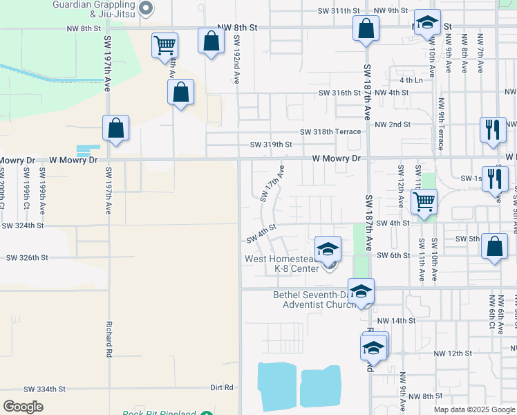 map of restaurants, bars, coffee shops, grocery stores, and more near 264 Southwest 17th Avenue in Homestead