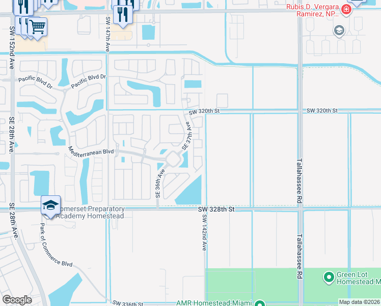 map of restaurants, bars, coffee shops, grocery stores, and more near 3749 Southeast 3 Court in Homestead