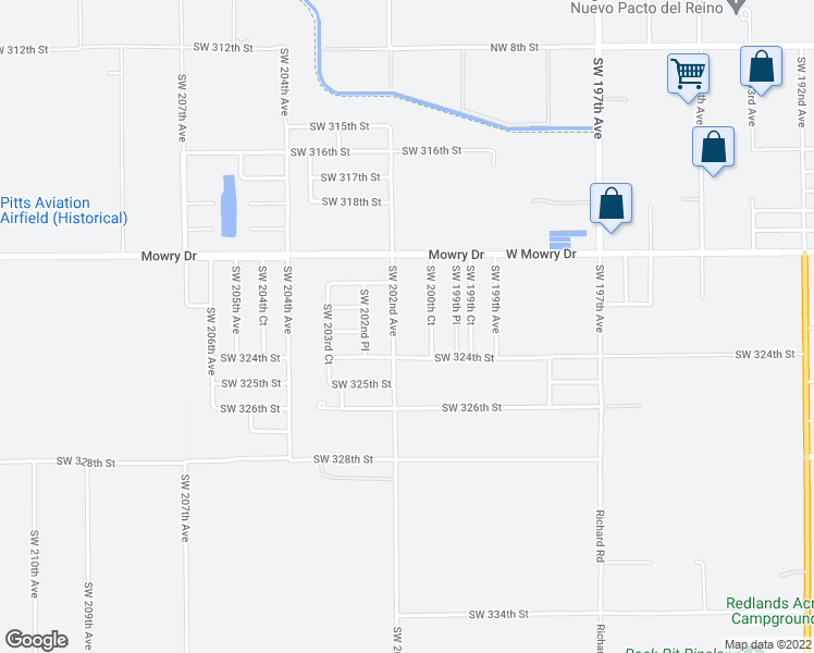 map of restaurants, bars, coffee shops, grocery stores, and more near 32295 Southwest 202nd Avenue in Homestead