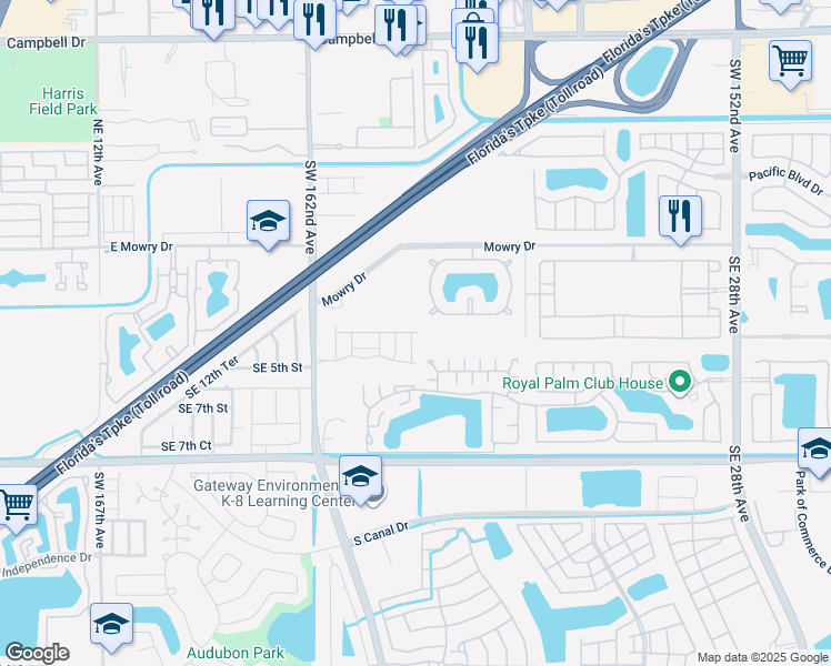 map of restaurants, bars, coffee shops, grocery stores, and more near 3798 Southeast 3rd Street in Homestead