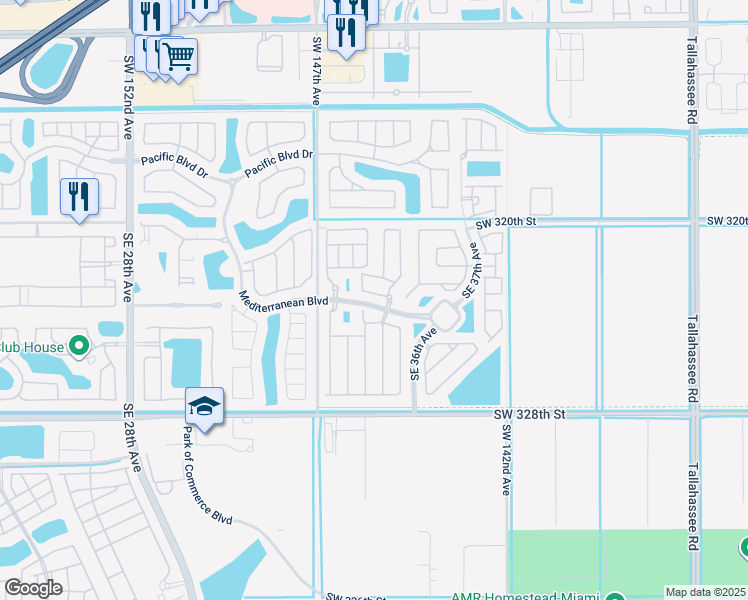 map of restaurants, bars, coffee shops, grocery stores, and more near 3472 Southeast 3rd Street in Homestead