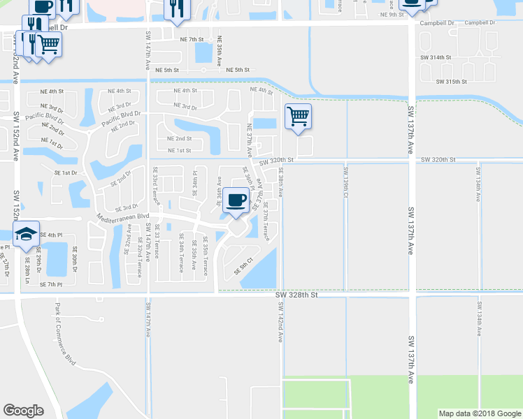 map of restaurants, bars, coffee shops, grocery stores, and more near 296 Southeast 37th Terrace in Homestead