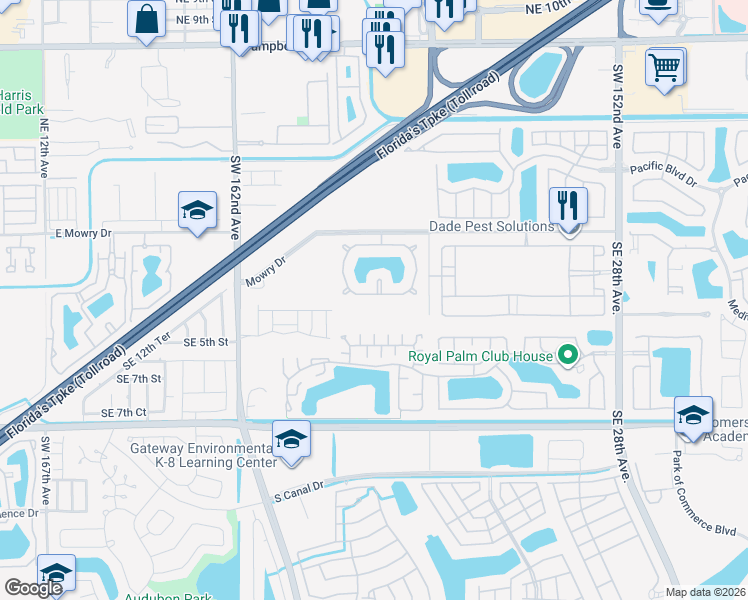 map of restaurants, bars, coffee shops, grocery stores, and more near 2206 Southeast 2nd Street in Homestead