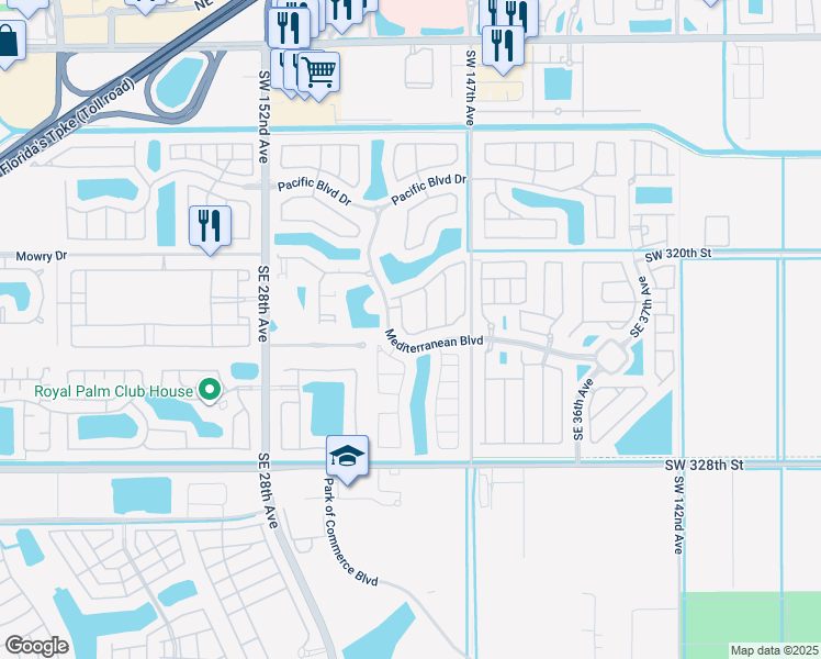 map of restaurants, bars, coffee shops, grocery stores, and more near 3150 Southeast 3rd Drive in Homestead
