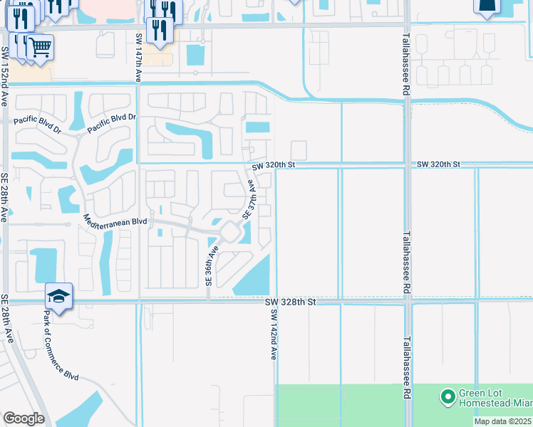 map of restaurants, bars, coffee shops, grocery stores, and more near 3749 Southeast 3 Court in Homestead