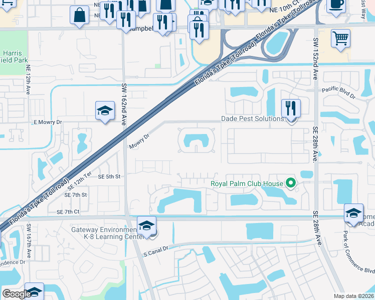 map of restaurants, bars, coffee shops, grocery stores, and more near 151 Southeast 22nd Avenue in Homestead