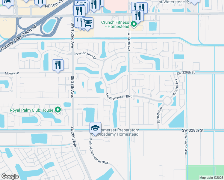 map of restaurants, bars, coffee shops, grocery stores, and more near 254 Southeast 31st Terrace in Homestead