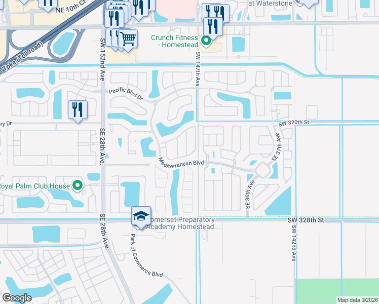 map of restaurants, bars, coffee shops, grocery stores, and more near 273 Southeast 32nd Avenue in Homestead