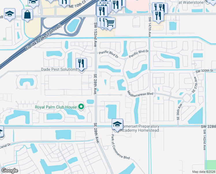 map of restaurants, bars, coffee shops, grocery stores, and more near 208 Southeast 29th Avenue in Homestead