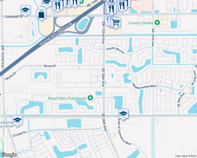 map of restaurants, bars, coffee shops, grocery stores, and more near 2715 Southeast 1st Drive in Homestead