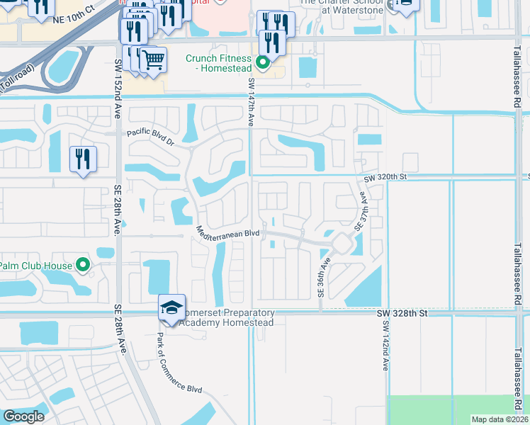 map of restaurants, bars, coffee shops, grocery stores, and more near 187 Southeast 33rd Place in Homestead