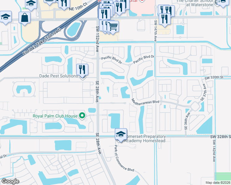 map of restaurants, bars, coffee shops, grocery stores, and more near 205 Southeast 29th Terrace in Homestead