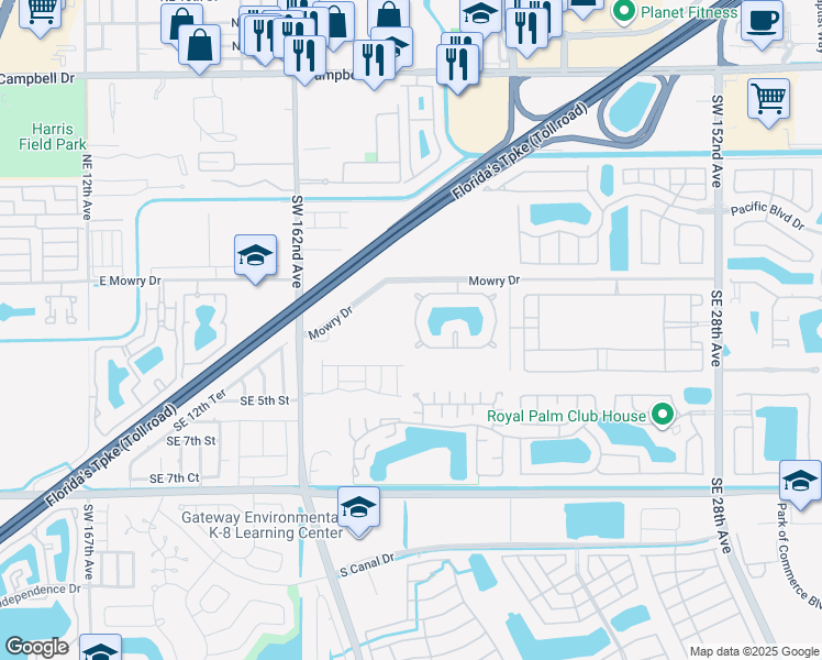 map of restaurants, bars, coffee shops, grocery stores, and more near 157 Southeast 21st Terrace in Homestead
