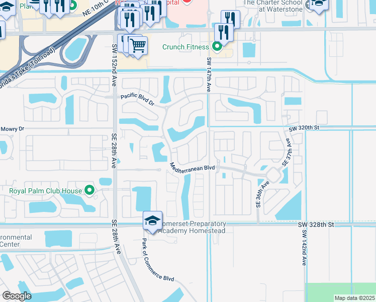 map of restaurants, bars, coffee shops, grocery stores, and more near 254 Southeast 31st Terrace in Homestead