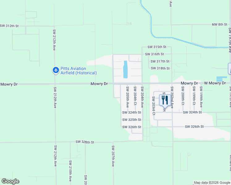map of restaurants, bars, coffee shops, grocery stores, and more near 32107 Southwest 207th Avenue in Homestead