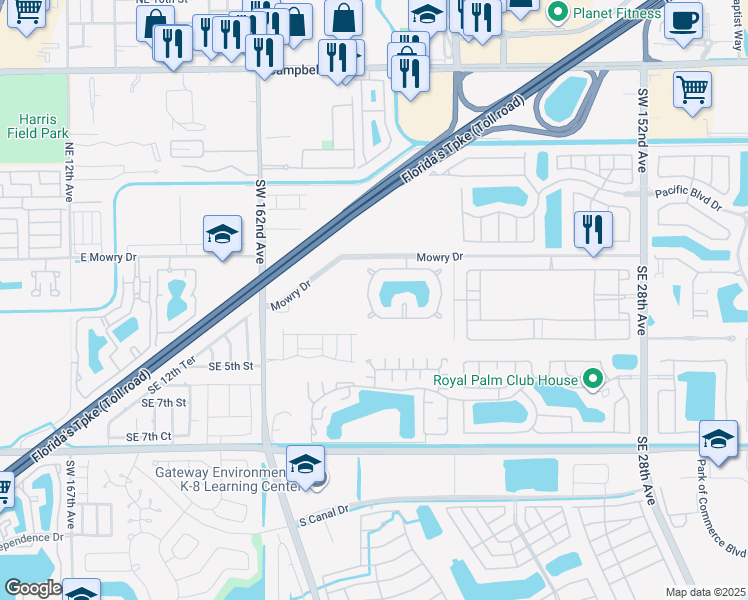 map of restaurants, bars, coffee shops, grocery stores, and more near 157 Southeast 21st Terrace in Homestead