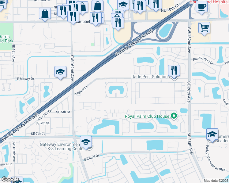 map of restaurants, bars, coffee shops, grocery stores, and more near 158 Southeast 22nd Avenue in Homestead