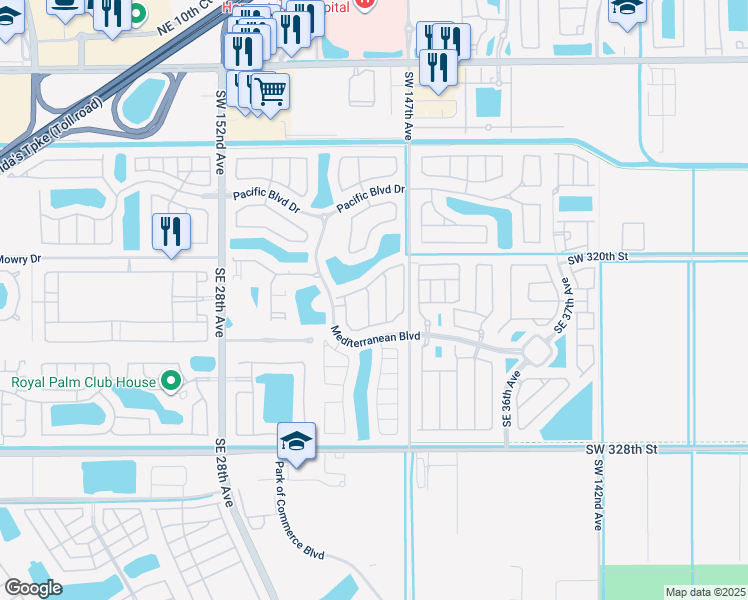 map of restaurants, bars, coffee shops, grocery stores, and more near 254 Southeast 31st Terrace in Homestead