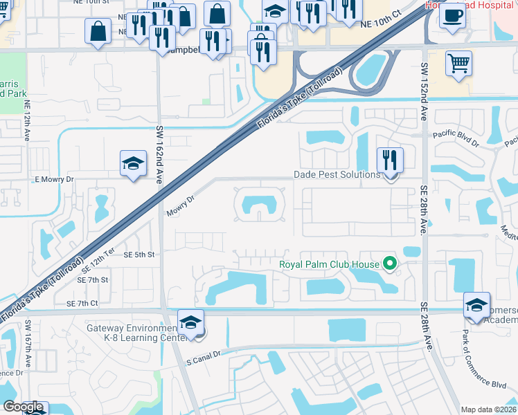 map of restaurants, bars, coffee shops, grocery stores, and more near 151 Southeast 22nd Avenue in Homestead