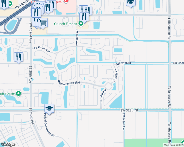 map of restaurants, bars, coffee shops, grocery stores, and more near 190 Southeast 34th Place in Homestead