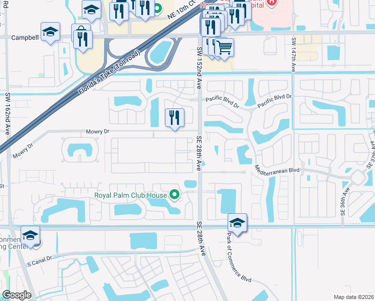 map of restaurants, bars, coffee shops, grocery stores, and more near Southeast 1st Lane in Homestead