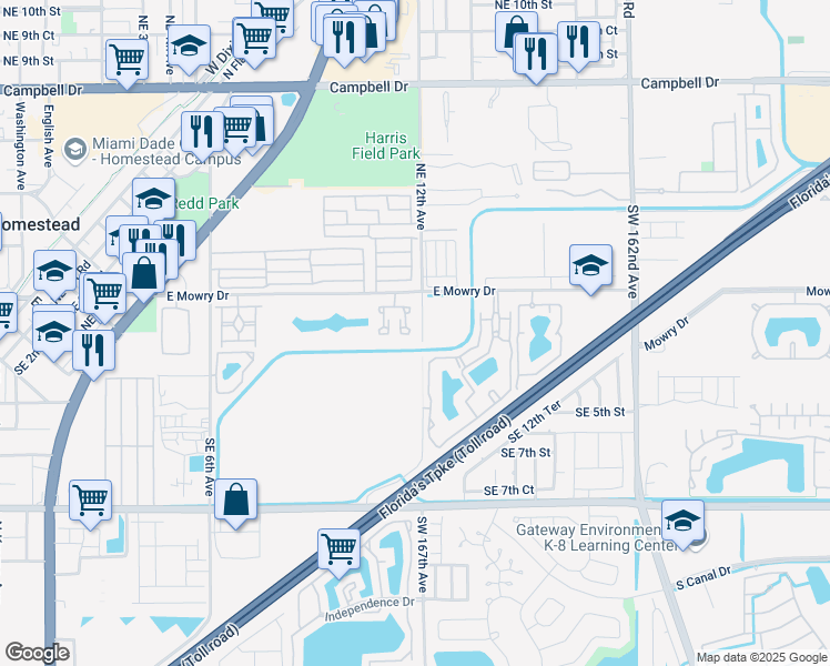 map of restaurants, bars, coffee shops, grocery stores, and more near 1138 East Mowry Drive in Homestead