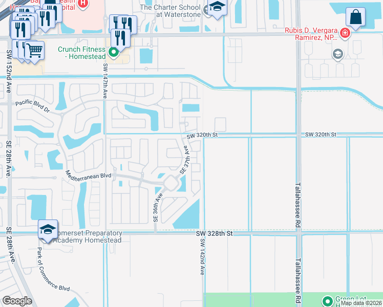map of restaurants, bars, coffee shops, grocery stores, and more near 3738 Southeast 2nd Drive in Homestead