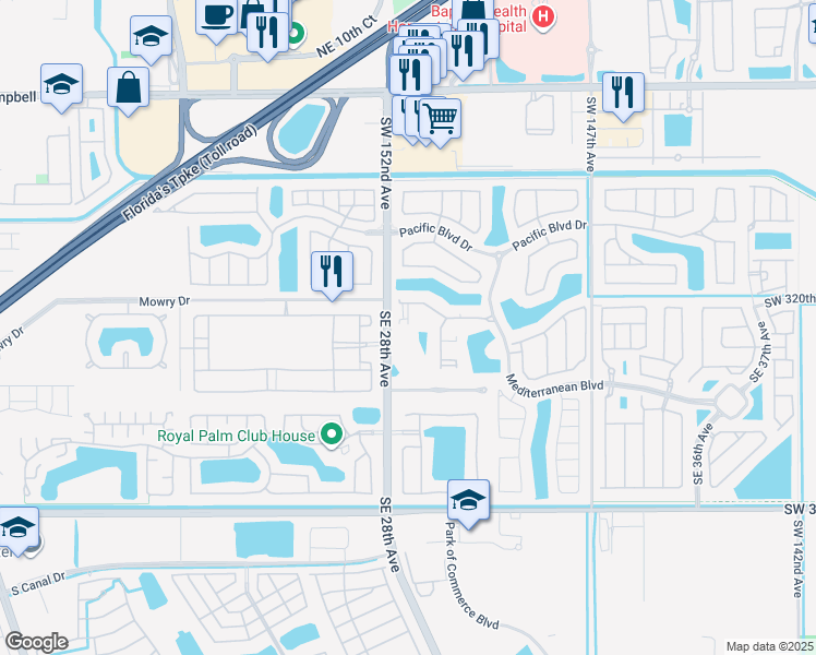 map of restaurants, bars, coffee shops, grocery stores, and more near 2715 Southeast 1st Drive in Homestead