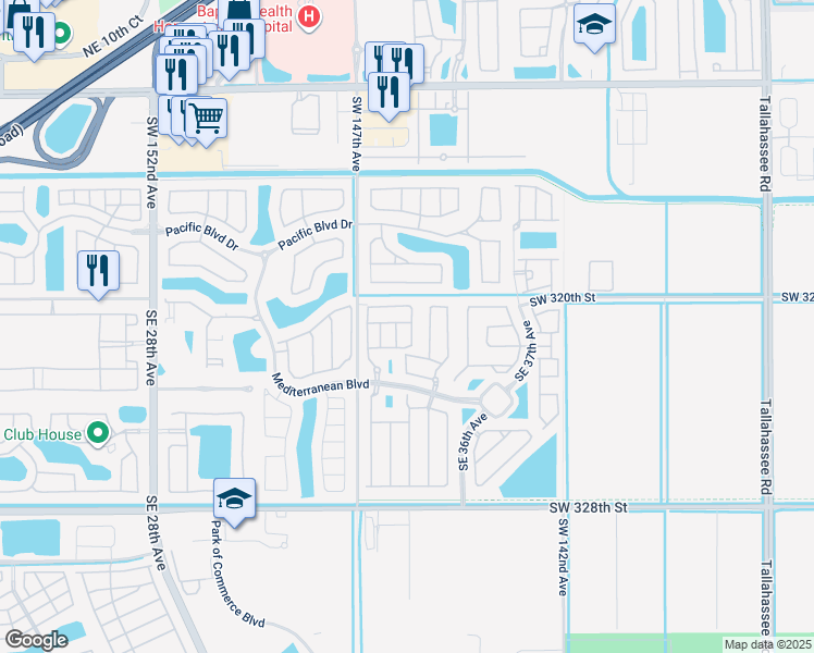 map of restaurants, bars, coffee shops, grocery stores, and more near 190 Southeast 34th Place in Homestead