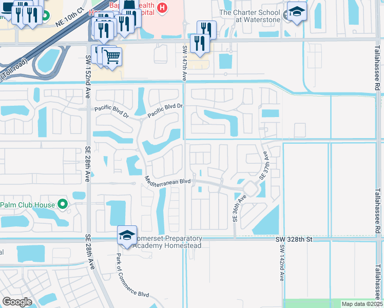 map of restaurants, bars, coffee shops, grocery stores, and more near 2736 Southeast 1st Court in Homestead