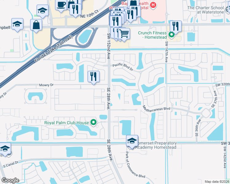 map of restaurants, bars, coffee shops, grocery stores, and more near 2715 Southeast 1st Drive in Homestead