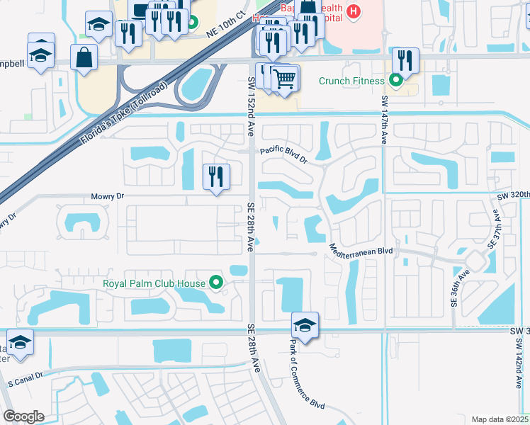 map of restaurants, bars, coffee shops, grocery stores, and more near 2715 Southeast 1st Drive in Homestead