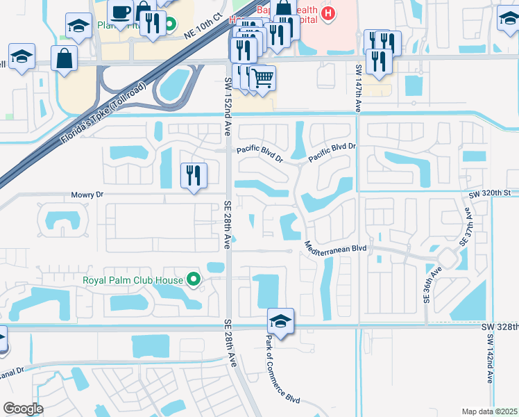 map of restaurants, bars, coffee shops, grocery stores, and more near 2853 Southeast 1st Drive in Homestead