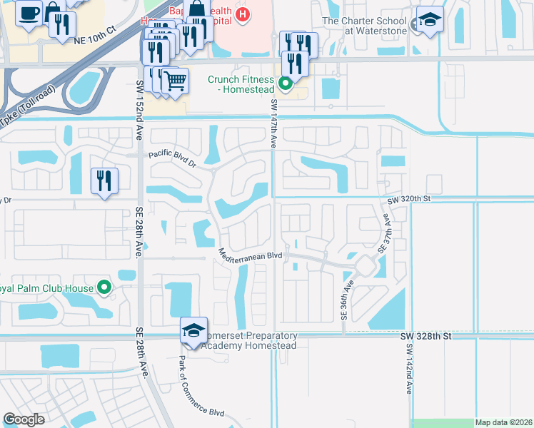 map of restaurants, bars, coffee shops, grocery stores, and more near 3239 Southeast 2nd Drive in Homestead