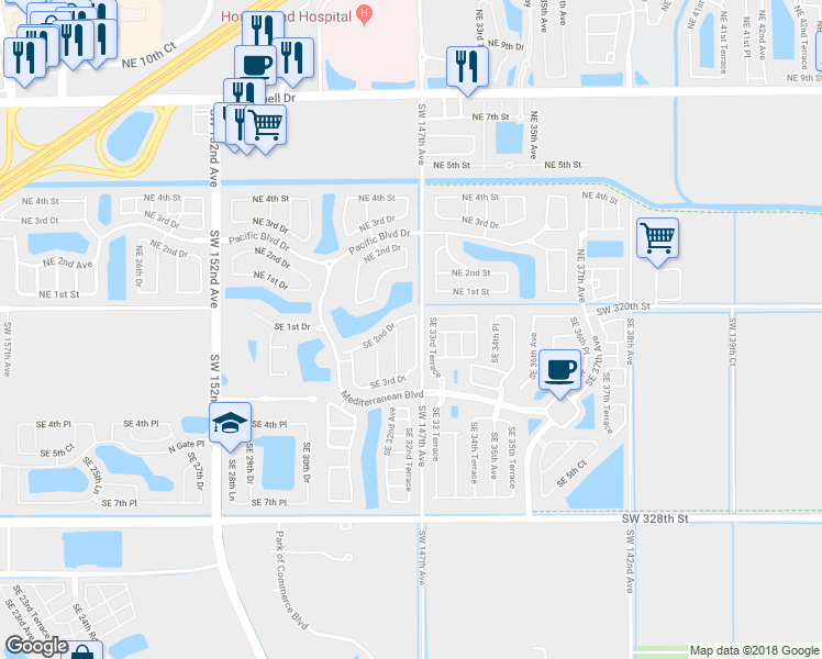 map of restaurants, bars, coffee shops, grocery stores, and more near 3239 Southeast 2nd Drive in Homestead
