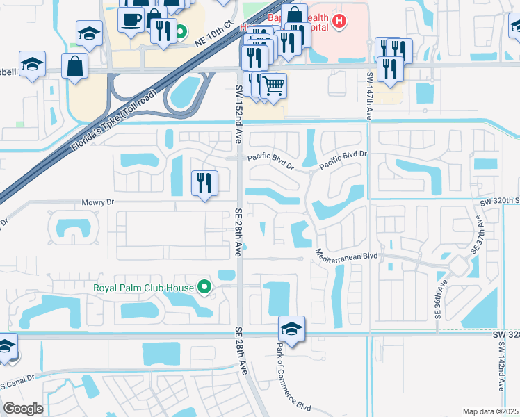 map of restaurants, bars, coffee shops, grocery stores, and more near 2853 Southeast 1st Drive in Homestead