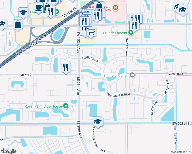map of restaurants, bars, coffee shops, grocery stores, and more near 2935 Southeast 1st Street in Homestead