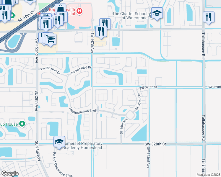 map of restaurants, bars, coffee shops, grocery stores, and more near 106 Southeast 32nd Terrace in Homestead
