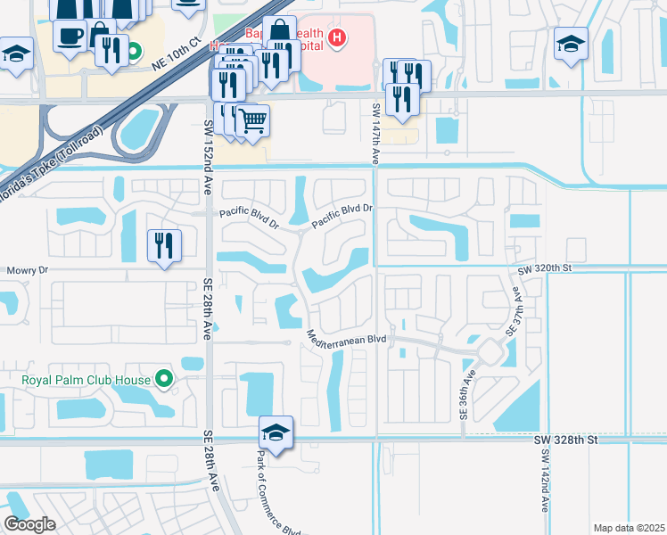 map of restaurants, bars, coffee shops, grocery stores, and more near 3170 Northeast 1st Drive in Homestead