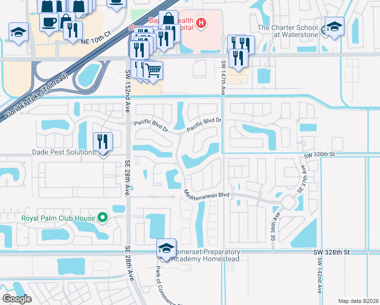 map of restaurants, bars, coffee shops, grocery stores, and more near 112 Northeast 31st Avenue in Homestead
