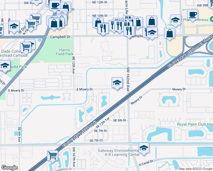 map of restaurants, bars, coffee shops, grocery stores, and more near 1604-1898 Southwest 320th Street in Homestead