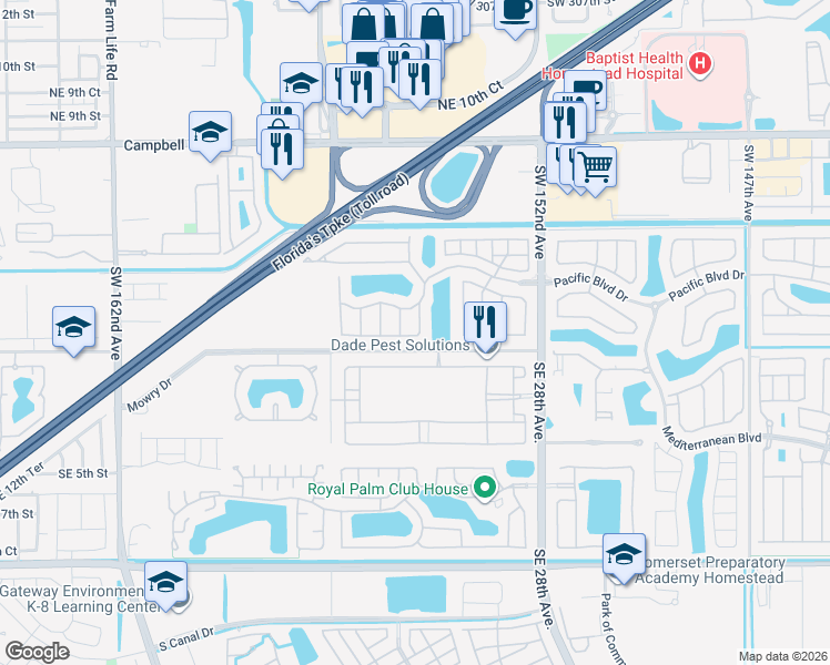 map of restaurants, bars, coffee shops, grocery stores, and more near 164 Northeast 25th Terrace in Homestead