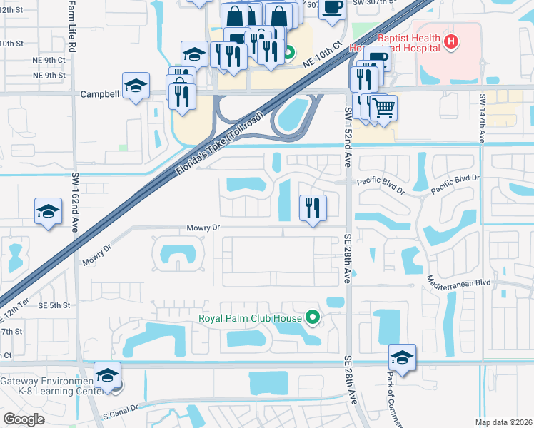map of restaurants, bars, coffee shops, grocery stores, and more near 164 Northeast 25th Terrace in Homestead
