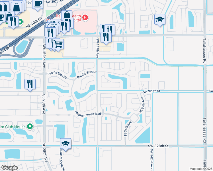 map of restaurants, bars, coffee shops, grocery stores, and more near 3379 Northeast 1st Street in Homestead