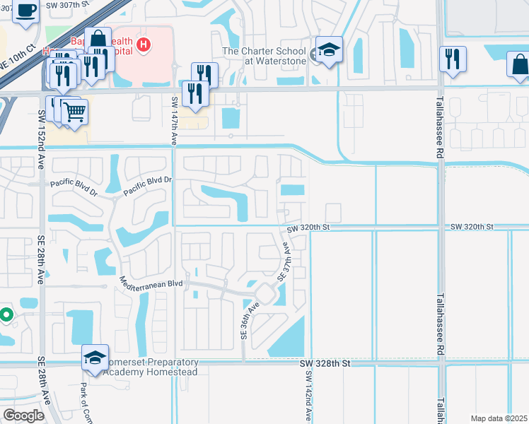 map of restaurants, bars, coffee shops, grocery stores, and more near 201 Northeast 36th Terrace in Homestead