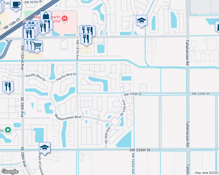 map of restaurants, bars, coffee shops, grocery stores, and more near 196 Northeast 36th Avenue Road in Homestead