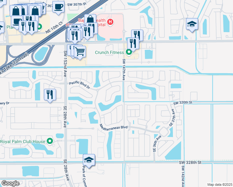 map of restaurants, bars, coffee shops, grocery stores, and more near 255 Northeast 32nd Terrace in Homestead