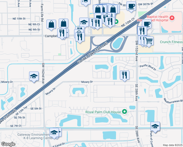 map of restaurants, bars, coffee shops, grocery stores, and more near 164 Northeast 24th Avenue in Homestead