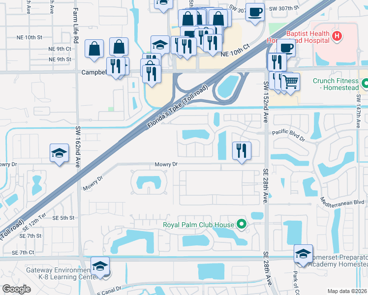 map of restaurants, bars, coffee shops, grocery stores, and more near 164 Northeast 24th Avenue in Homestead